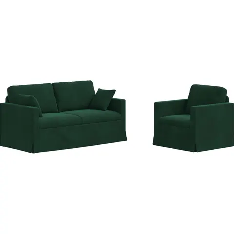 vidaXL Ensemble de Canapés 2 pc Vert foncé Velours – 374409 – image 1