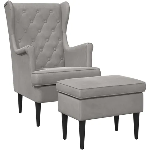 vidaXL Fauteuil avec pouf 2 pc Gris clair Velours – 631847 – image 1