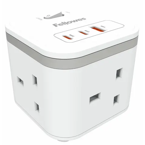 Fellowes 3 Socket 2m USB-A & USB-C Power Cube - White – image 1