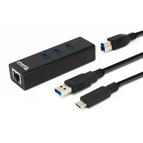 Plugable Technologies USB Hub with Ethernet. 3 port USB 3.0 Bus Powere – image 1