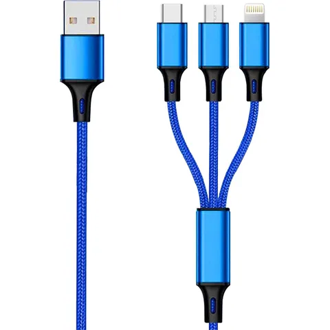 2GO USB 3in1 Ladekabel Micro-USB/Lightn/USB-C Nylon 150cm bl – Bild 1