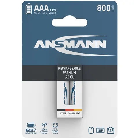 ANSMANN NiMH Akku maxE, Micro (AAA) 800 mAh, 2er Blister – Bild 1