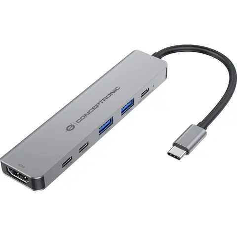 CONCEPTRONIC 6-1 Dock USB-C->HDMI/2xUSB-A/2xUSB-C/+ 25cm gr – Bild 1