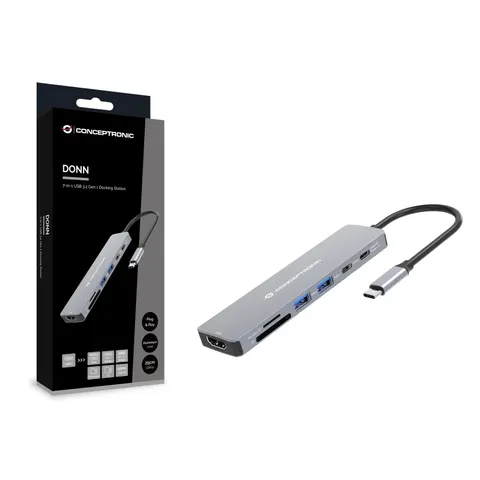 CONCEPTRONIC 7-1 Dock USB-C->HDMI/USB-C/2xUSB-A/+ 25cm gr – 243374 – Bild 1