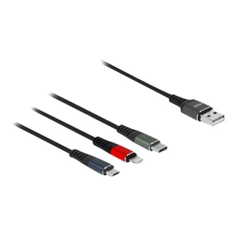 DELOCK USB Ladekabel 3in1 Lightning/Micro USB/USB Type-C 1m – Schwarz – Bild 1