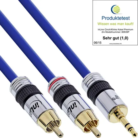 Premium 3,5mm Jack - Tulp stereo audio kabel / blauw - 2 meter – afbeelding 1