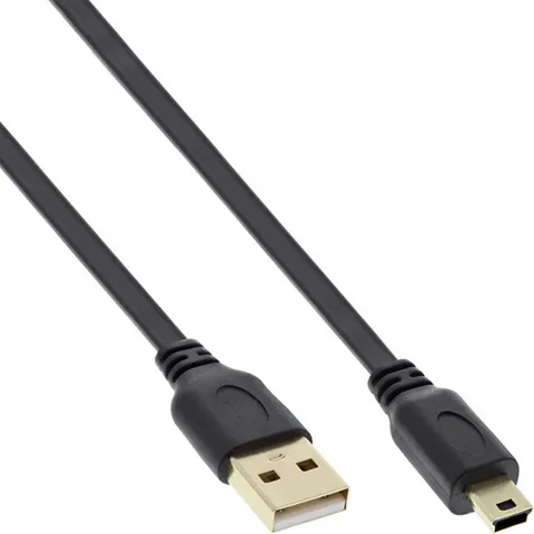 InLine® USB 2.0 platte kabel, USB A naar Mini-B, zwart, 3m – afbeelding 1