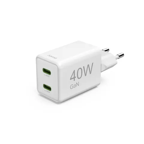 Hama 40W GaN Snellader - 2x USB-C PD/QC - mini - Wit – afbeelding 1