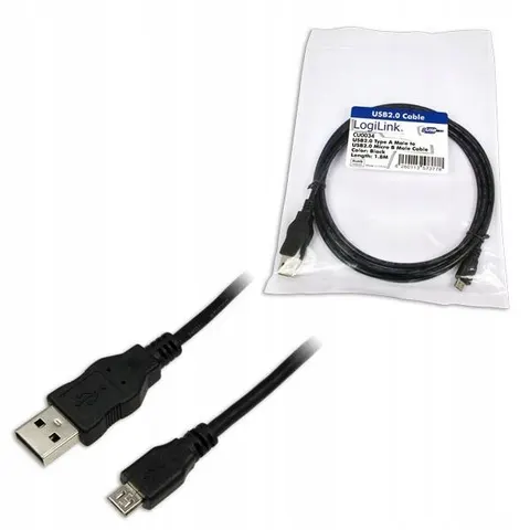 Logilink USB Kabel A -> Micro B Stecker 2.0 1,80m schwarz – Bild 1