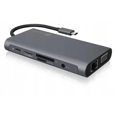 Dockingstation IcyBox USB-C -> USB3.0/HDMI/VGA/LAN/SD/mSD – Grau – Bild 1