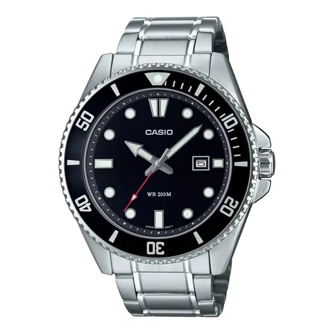 Casio Stainless Steel Black Dial Silver Strap Watch – image 1