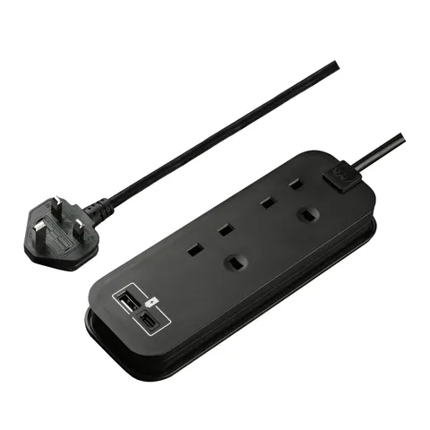Masterplug 2 Socket 0.5m USB-A + USB-C Travel Extension Lead – image 1