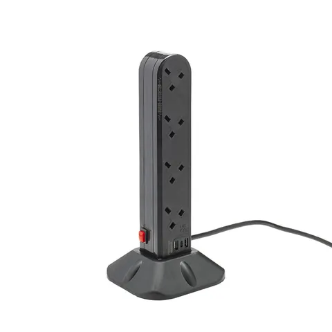 connektgear 2m 8 Way Surge Protected UK Socket Tower Block with USB Ty – image 1
