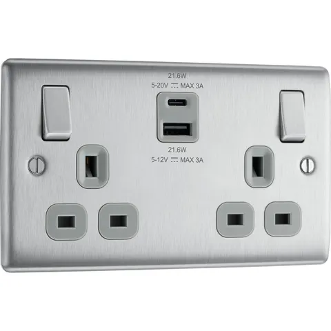 BG 13A Double Switched Socket with USB-A & USB-C – image 1
