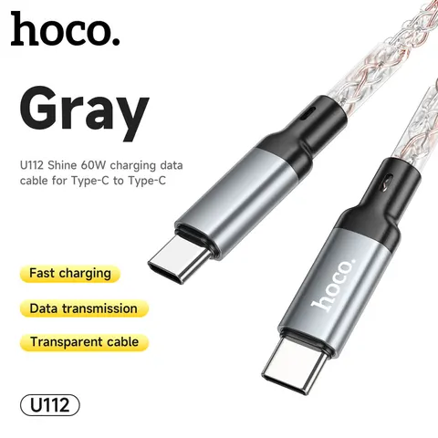 USB-C Daten- und Ladekabel - USB-C HOCO U112, 60W, 1m, Grau – Bild 1