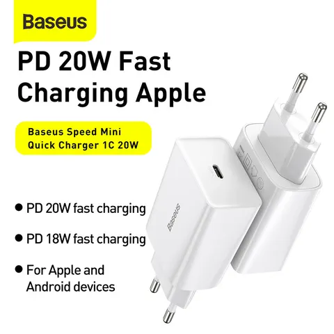 Baseus - 20W USB C Oplader - Snellader - USB C Adapter - Wit – afbeelding 1