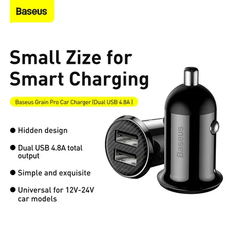 Baseus Compacte Dubbele USB Poort Autolader 4.8A Zwart – afbeelding 1