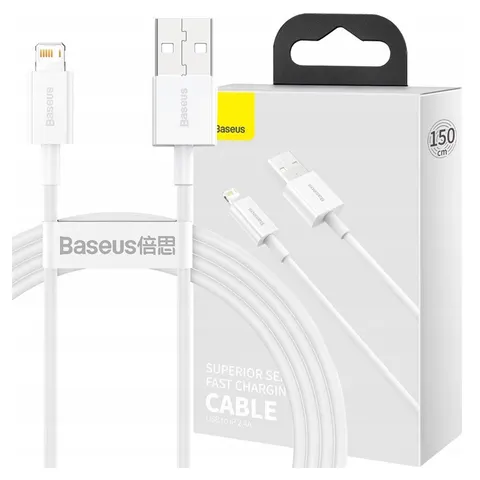 Baseus Lightning kabel Superior Fast Charge 2.4A - 1 meter - Wit – afbeelding 1