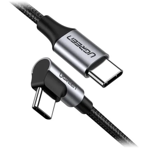 USB-C / USB-C 90 Degree Angled Braided Nylon Cable - UGREEN Black - 1M – afbeelding 1