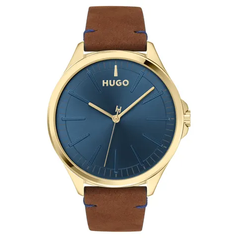 HUGO Men's Brown Leather Strap Watch – image 1