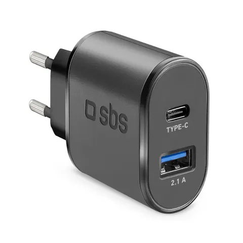 Reiseladegerät mit Schnellladefunktion, USB-A und USB-C, 2.1 A, Schwarz – Bild 1