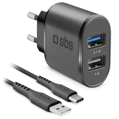 USB-Reiseladeset mit USB-C-Kabel, USB-A, 2.1A, Schwarz – Bild 1