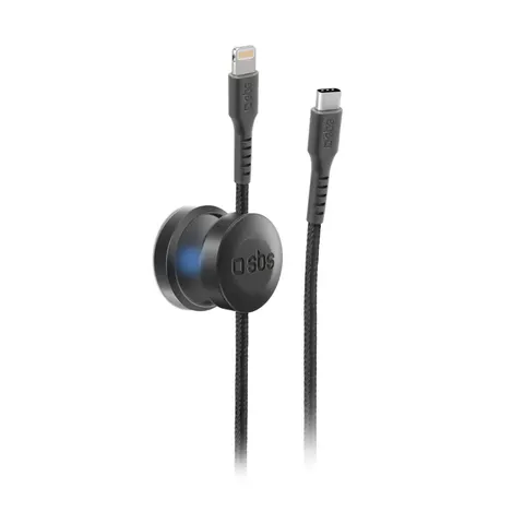 Kabel mit Magnethalterung, USB-C auf Lightning, 2 m, Schwarz – Bild 1