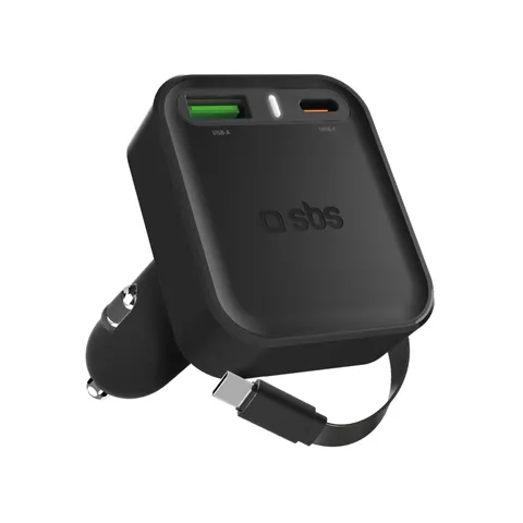 Autoladegerät mit integriertem, einziehbarem Kabel, Schwarz – Bild 1