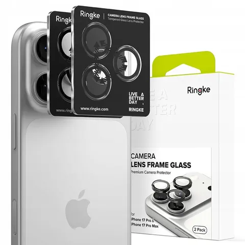 Ringke Frame Glass - Camera Protector Geschikt voor Apple iPhone 17 Pro / 17 Pro Max - Case Friendly - Tempered Glass voor Camera Lens Zwart - 2-Pack – afbeelding 1