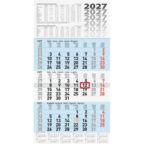 3-Monatskalender 2027 | blau, 30×56 cm – Bild 1