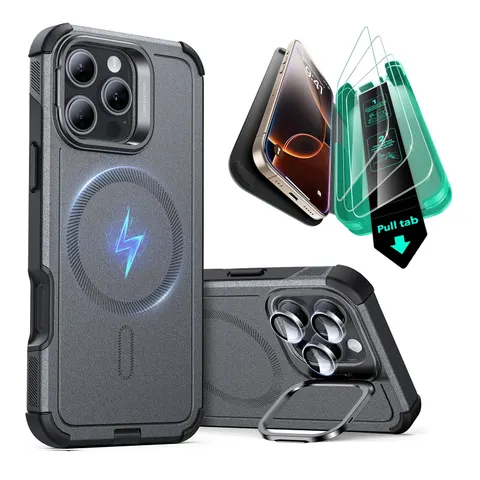 iPhone 16 Pro Cyber Tough Case with Stash Stand (HaloLock) - Gray - Gray – Bild 1