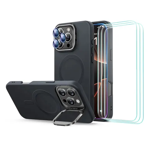 iPhone 16 Pro Max Cloud Soft Case with Stash Stand (HaloLock) - Black - Black – Bild 1