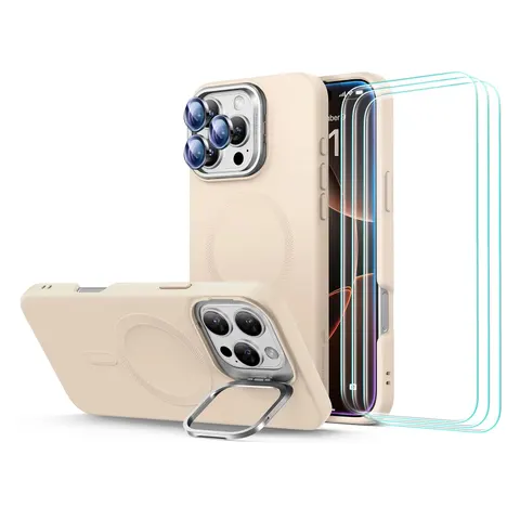 iPhone 16 Pro Max Cloud Soft Case with Stash Stand (HaloLock) - Light Tan - Light Tan – Bild 1