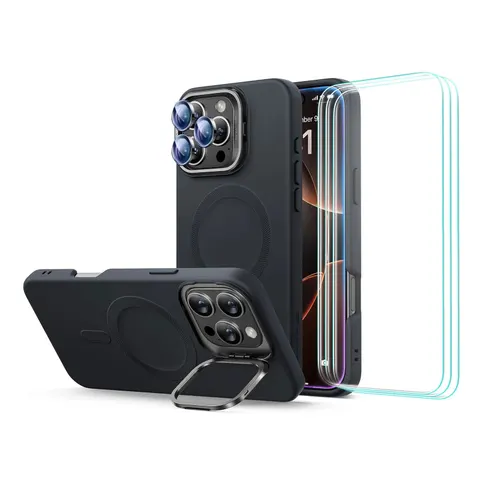 iPhone 16 Pro Cloud Soft Case with Stash Stand (HaloLock) - Black - Black – Bild 1