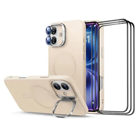 iPhone 16 Plus Cloud Soft Case with Stash Stand (HaloLock) - Light Tan - Light Tan – Bild 1