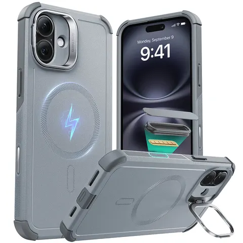 iPhone 16 Plus Cyber Tough Magnetic Case (Camera Control, Stash Stand) - Light Grey - Light Grey – Bild 1