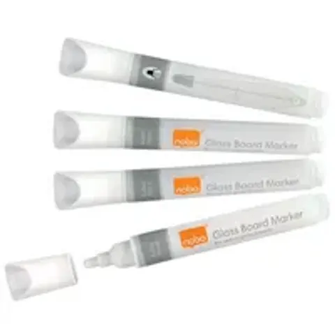 Viltstift Nobo glasbord wit 4 stuks – afbeelding 1