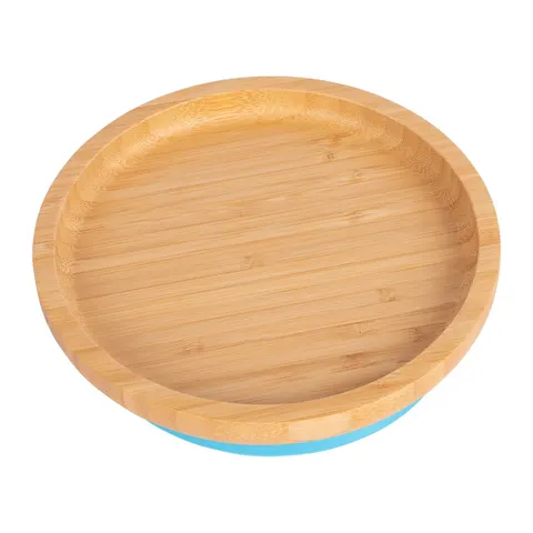 Tiny Dining Children's Bamboo Suction Round Plate - Blue – image 1
