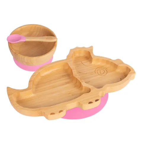 Dani the Dinosaur Bamboo Suction Dinner Set - Pink – image 1