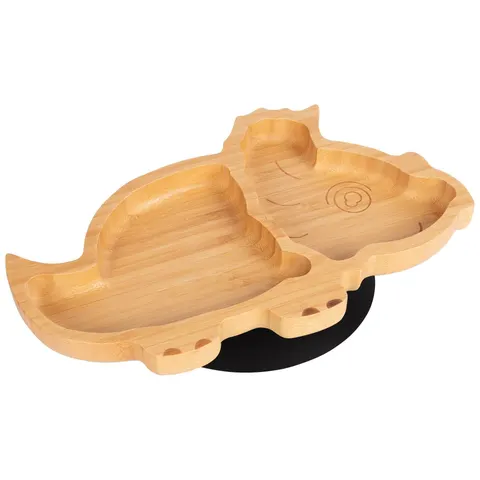 Tiny Dining Bamboo Suction Plate - Dinosaur/Black - Divided Non-Slip Bamboo Self-Feeding Baby Weaning Plate Black – image 1
