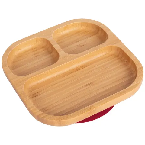Tiny Dining Bamboo Suction Plate - Red - Divided Non-Slip Bamboo Self-Feeding Baby Weaning Plate Red – image 1