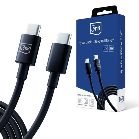 3mk - Hyperkabel - USB-C/USB-C 100W 1,2m - Zwart – afbeelding 1