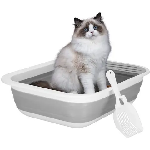 Springos Kattenbak | Spatel | 45 x 34 x 12 cm | Grijs/Wit – afbeelding 1