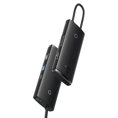 Baseus - Lite - Series multifunctionele USB Type C HUB - 2 - x - USB - 3.0 / USB - Type - C - PD / HDMI - 1.4 / SD/TF - zwart - (WKQX050101) – afbeelding 1