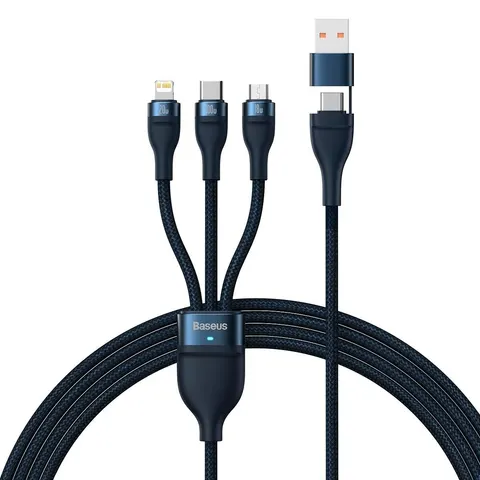 Baseus - Flash - Series kabel USB Type C / USB Type A - USB Type C / Lightning / micro USB - 100 - W - 1,2 - m - blauw - (CASS030103) – afbeelding 1