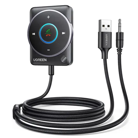 UGREEN Aux Bluetooth 5.4 Adapter Auto Bluetooth-ontvanger Multifunctionele knop voor handsfree bellen en draadloze muziek, dubbele verbinding, RGB-omgevingslich – afbeelding 1