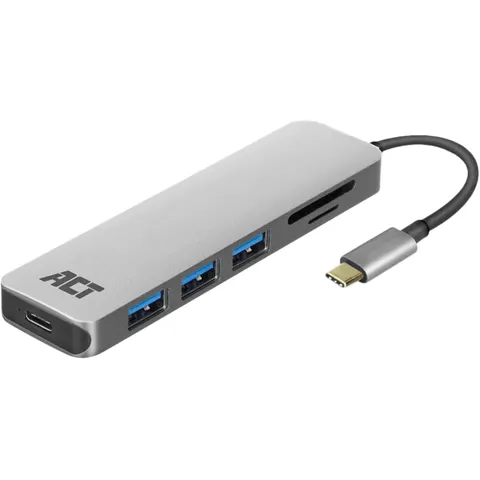 Hub ACT USB-C 3.0, 3x USB-A cardreader PD p-through – afbeelding 1