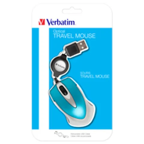 VERBATIM 49022 - Wired mouse, with retractable cable, USB, blue – image 1