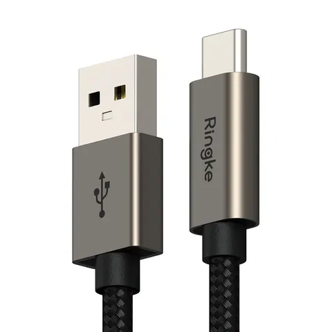 Ringke Fast Charging Basic - USB-A naar USB-C Kabel - 20V/3A, 60W, Quick Charge 3.0 - 480Mbps - 2M Zwart – afbeelding 1