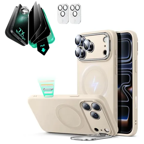iPhone 17 Pro Cloud Soft Magnetic Case (Camera Control, Stash Stand) Armorite Privacy Protection Bundle - Light Tan - Light Tan – image 1